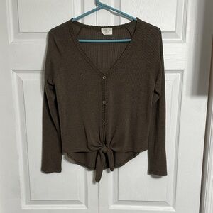 Brown Button-Up Tie Front Cardigan